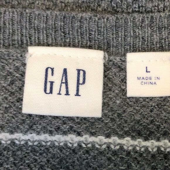 Gap Womens Sweater Large Gray White Stripes Brooklyn V-Neck - Picture 6 of 7